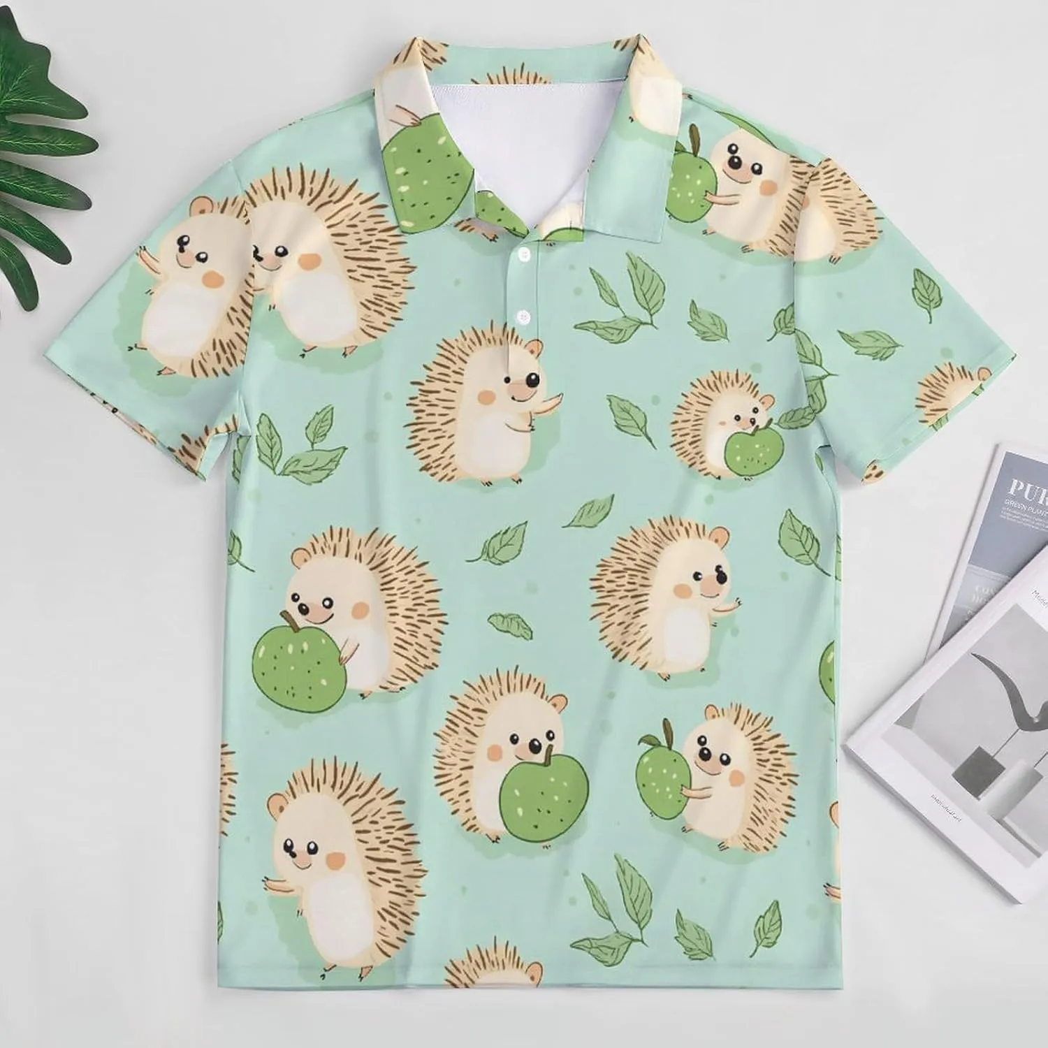Cute Hedgehogs Slim Fit Men's Short Sleeve Polo Shirts Quick-Dry Breathable Golf T-Shirt Tops
