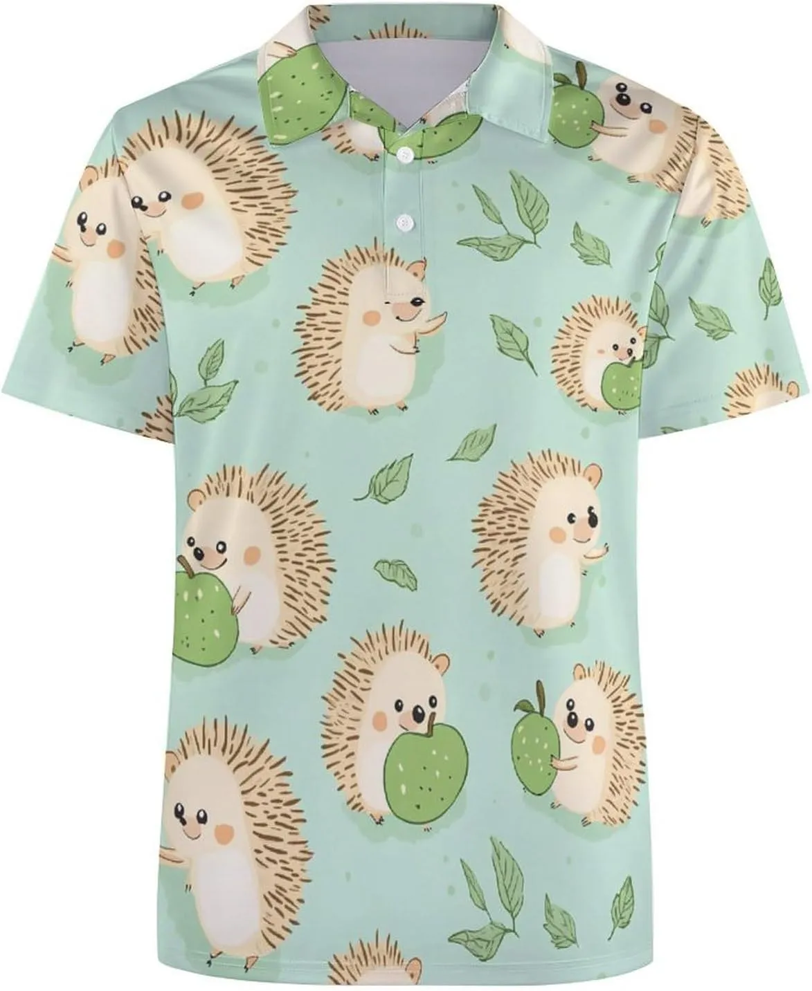 Cute Hedgehogs Slim Fit Men's Short Sleeve Polo Shirts Quick-Dry Breathable Golf T-Shirt Tops