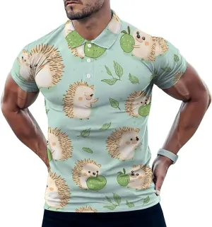 Cute Hedgehogs Slim Fit Men's Short Sleeve Polo Shirts Quick-Dry Breathable Golf T-Shirt Tops