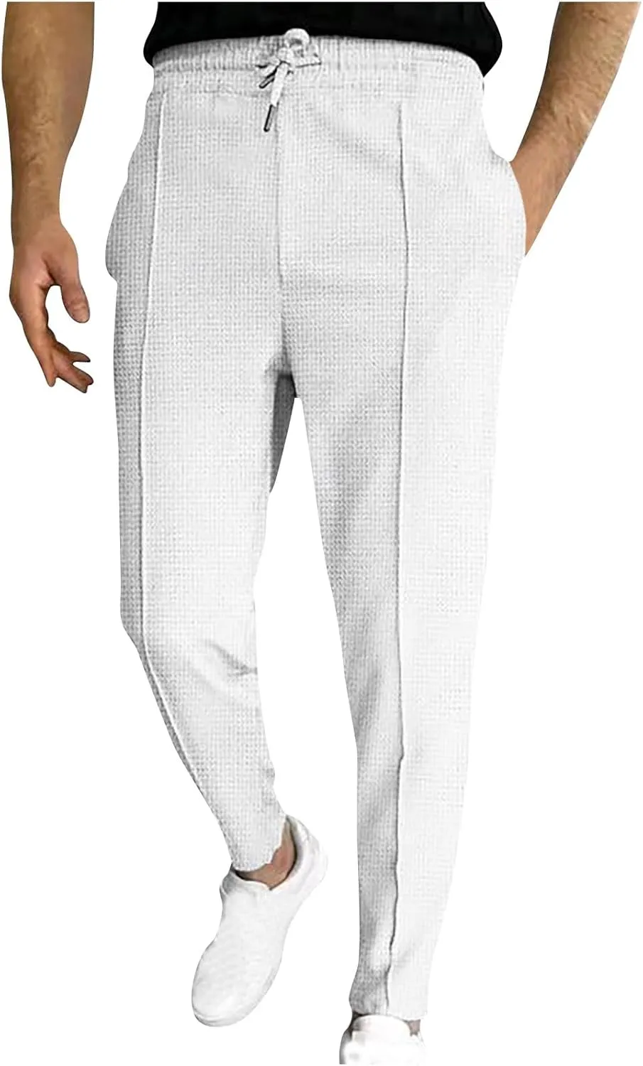 Dademeo Casual Waffle Pants for Men Slim Fit Straight Cut Joggers Pants Elastic Waist Drawstring Workout Lounge Sweatpants