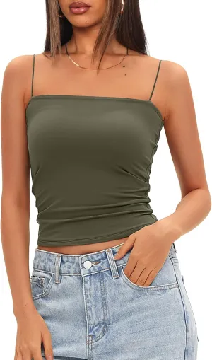 Darong Women's Tank Tops with Built-in Bra Spaghetti Straps Crop Tank Top Summer Y2K Going Out Sleeveless Cami Shirt
