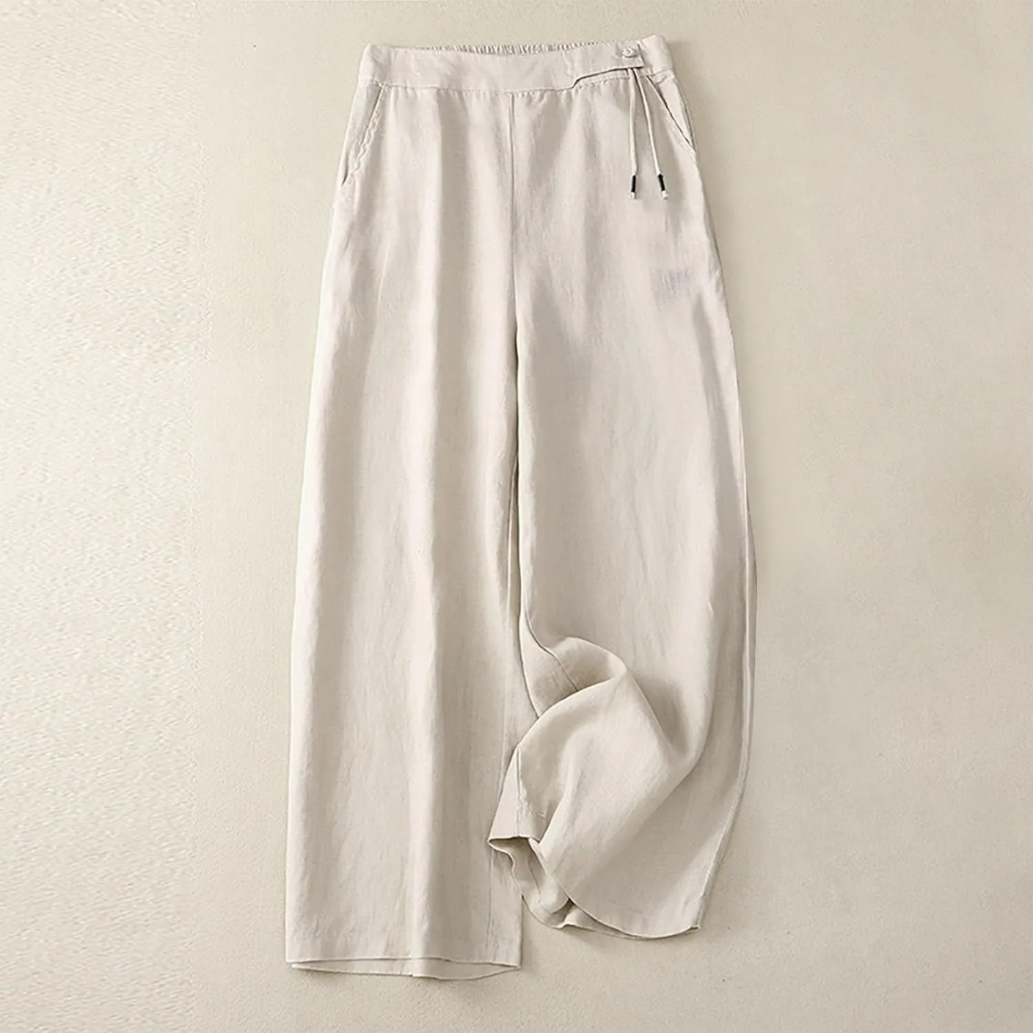 DASAYO Linen Pants for Women Trendy Elastic Waist Casual Cropped Palazzo Pants Laides Summer Beach Flowy Wide Leg Trousers