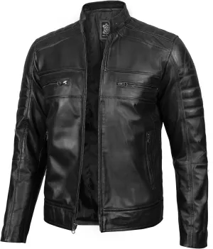 Decrum Leather Jacket Men - Cafe Racer Style Fashion Real Lambskin Leather Jacket For Men