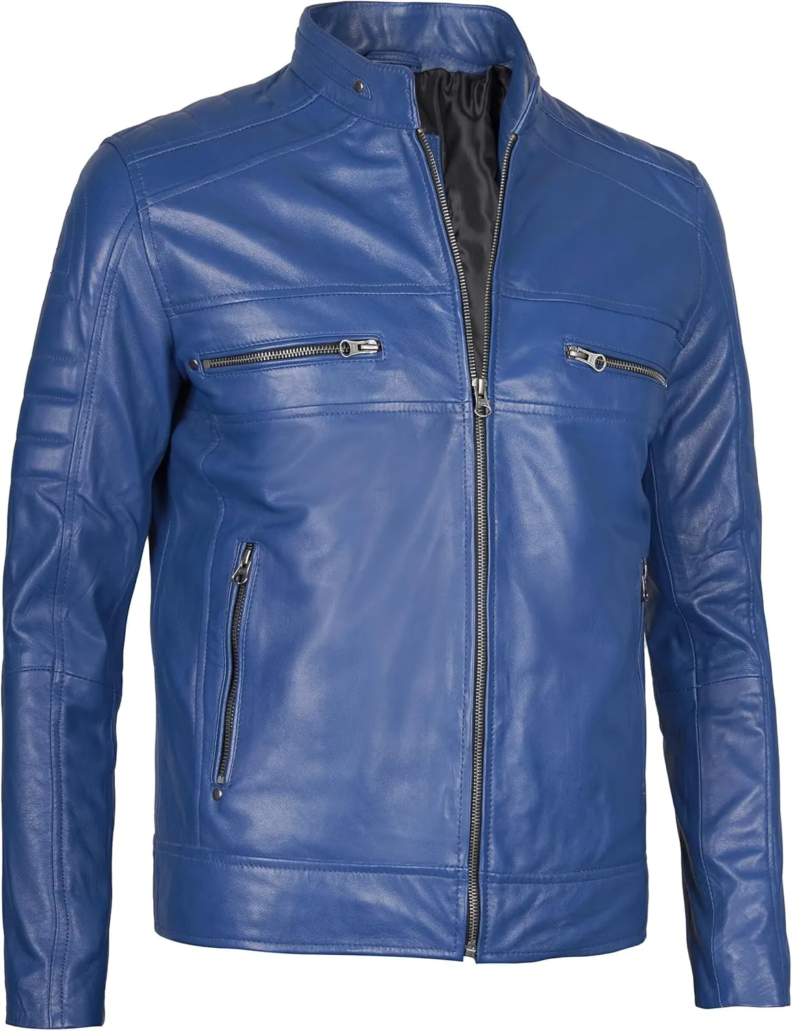 Decrum Leather Jacket Men - Cafe Racer Style Fashion Real Lambskin Leather Jacket For Men