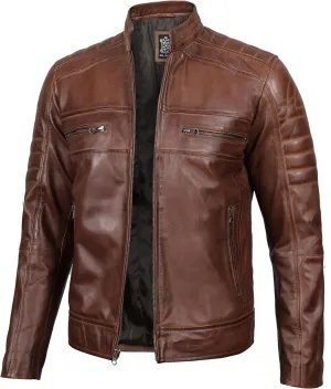 Decrum Leather Jacket Men - Cafe Racer Style Fashion Real Lambskin Leather Jacket For Men