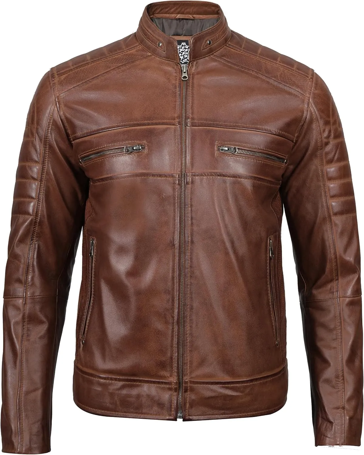 Decrum Leather Jacket Men - Cafe Racer Style Fashion Real Lambskin Leather Jacket For Men