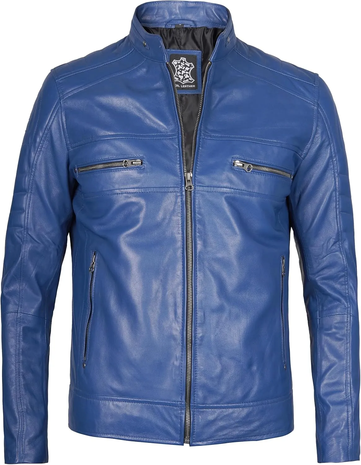 Decrum Leather Jacket Men - Cafe Racer Style Fashion Real Lambskin Leather Jacket For Men