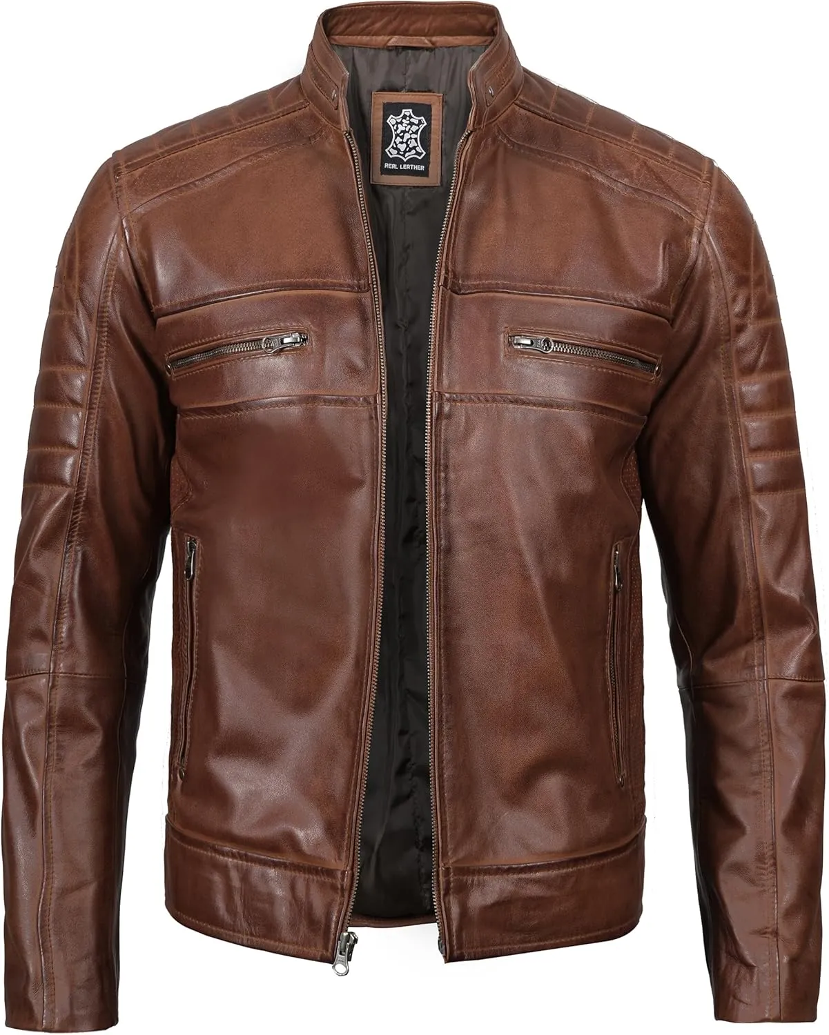Decrum Leather Jacket Men - Cafe Racer Style Fashion Real Lambskin Leather Jacket For Men