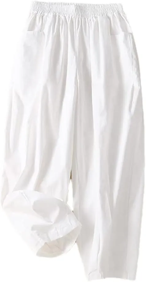 Deepsko Women's Cotton Cropped Ankle Loose Elastic Waist Harem Pants