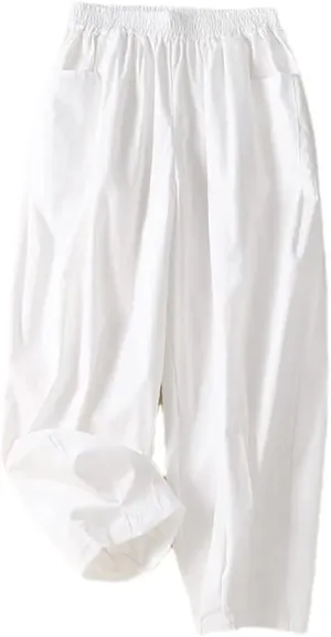 Deepsko Women's Cotton Cropped Ankle Loose Elastic Waist Harem Pants