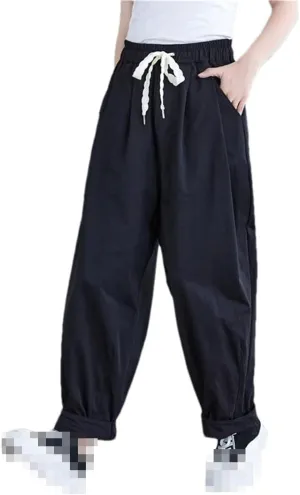 Deepsko Women's Summer Korean Style Cotton Loose Elastic Waist Harem Pants