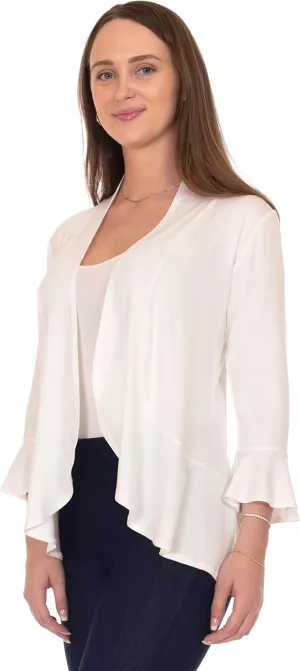 DFF Shop Women's 3/4 Length Flare Sleeve Ruffles Hem Open Cardigan (Size: S-5X)