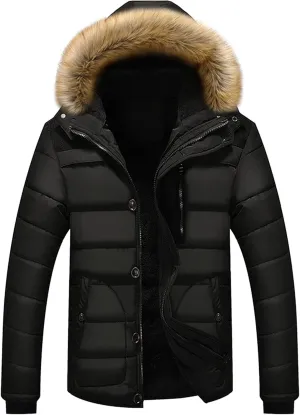 DGKaxiyaHM Men's Waterproof Padded Jacket With Hooded Thicken Warm Ski Down Coat Casual Windproof Cotton-Padded Jacket (Medium,Black)