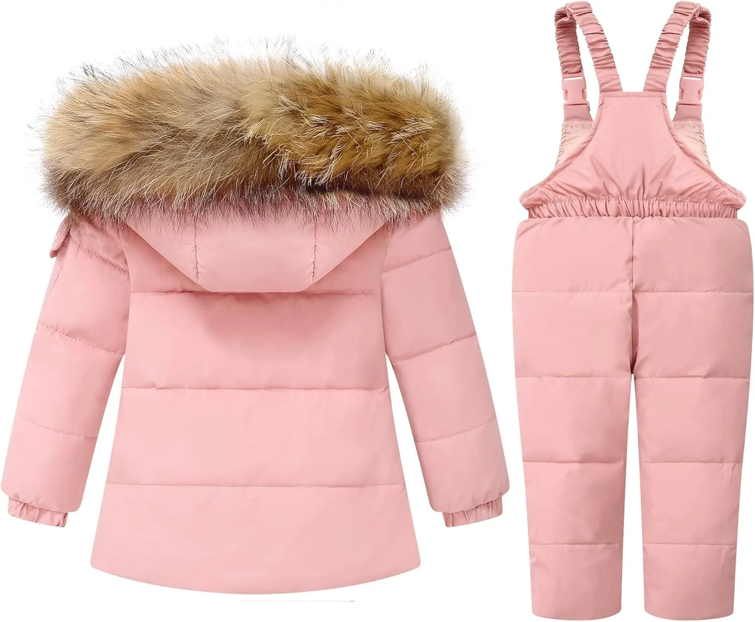 DISAUR Baby Girl Snowsuit Down Jacket Toddler Girls' Windproof Snow Wear,Kids Coat Hooded With Warm Snowbib Pants Skiing Set