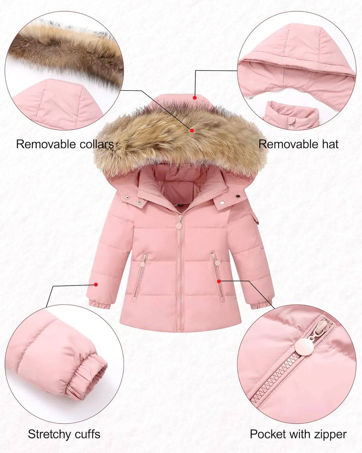 DISAUR Baby Girl Snowsuit Down Jacket Toddler Girls' Windproof Snow Wear,Kids Coat Hooded With Warm Snowbib Pants Skiing Set