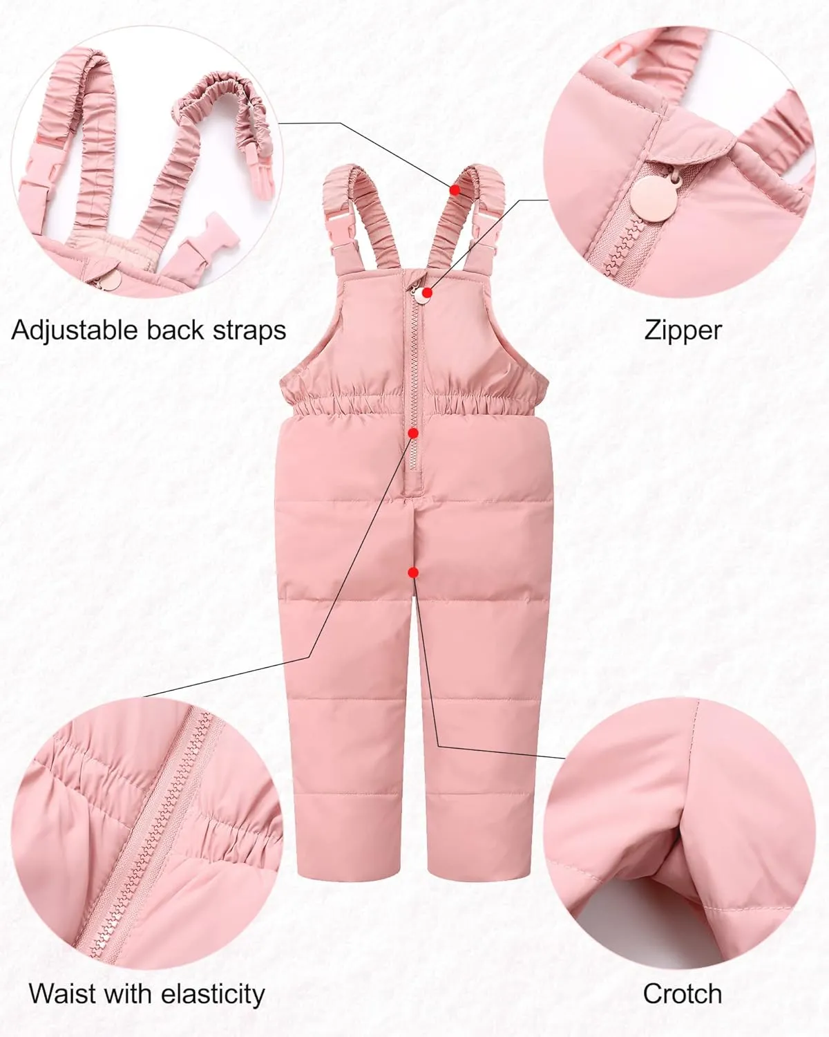 DISAUR Baby Girl Snowsuit Down Jacket Toddler Girls' Windproof Snow Wear,Kids Coat Hooded With Warm Snowbib Pants Skiing Set