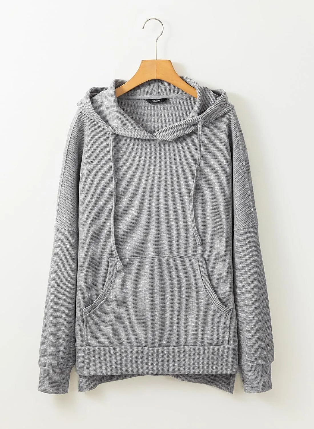 Dokotoo Oversized Hoodies for Women Casual Long Sleeve Waffle Knit Drawstring Side Slit Pullover Sweatshirts with Pocket