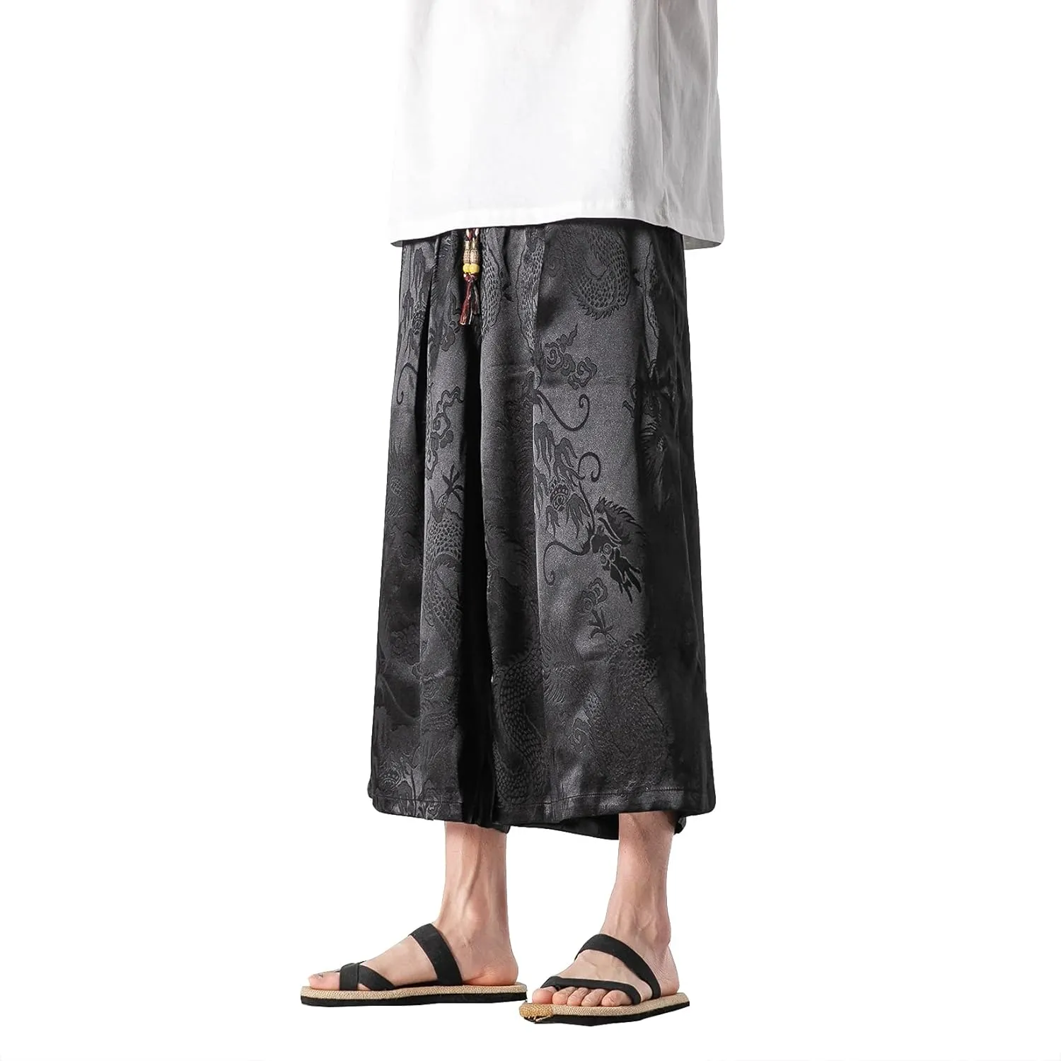 DOSLAVIDA Men's Linen Harem Capri Pants Loose Fit Yoga Beach Shorts Elastic Waist Wide Leg Baggy Cropped Trousers