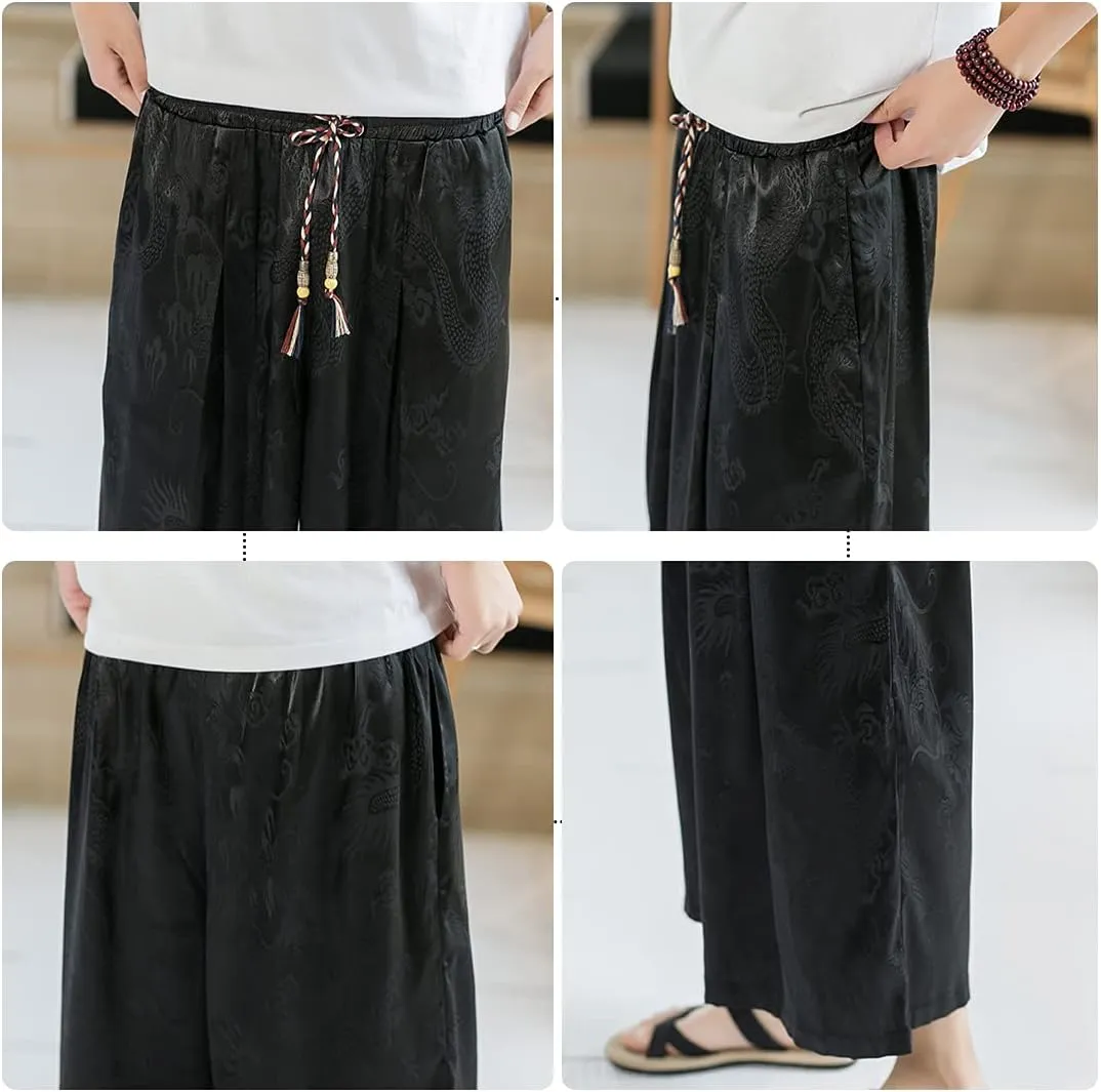 DOSLAVIDA Men's Linen Harem Capri Pants Loose Fit Yoga Beach Shorts Elastic Waist Wide Leg Baggy Cropped Trousers