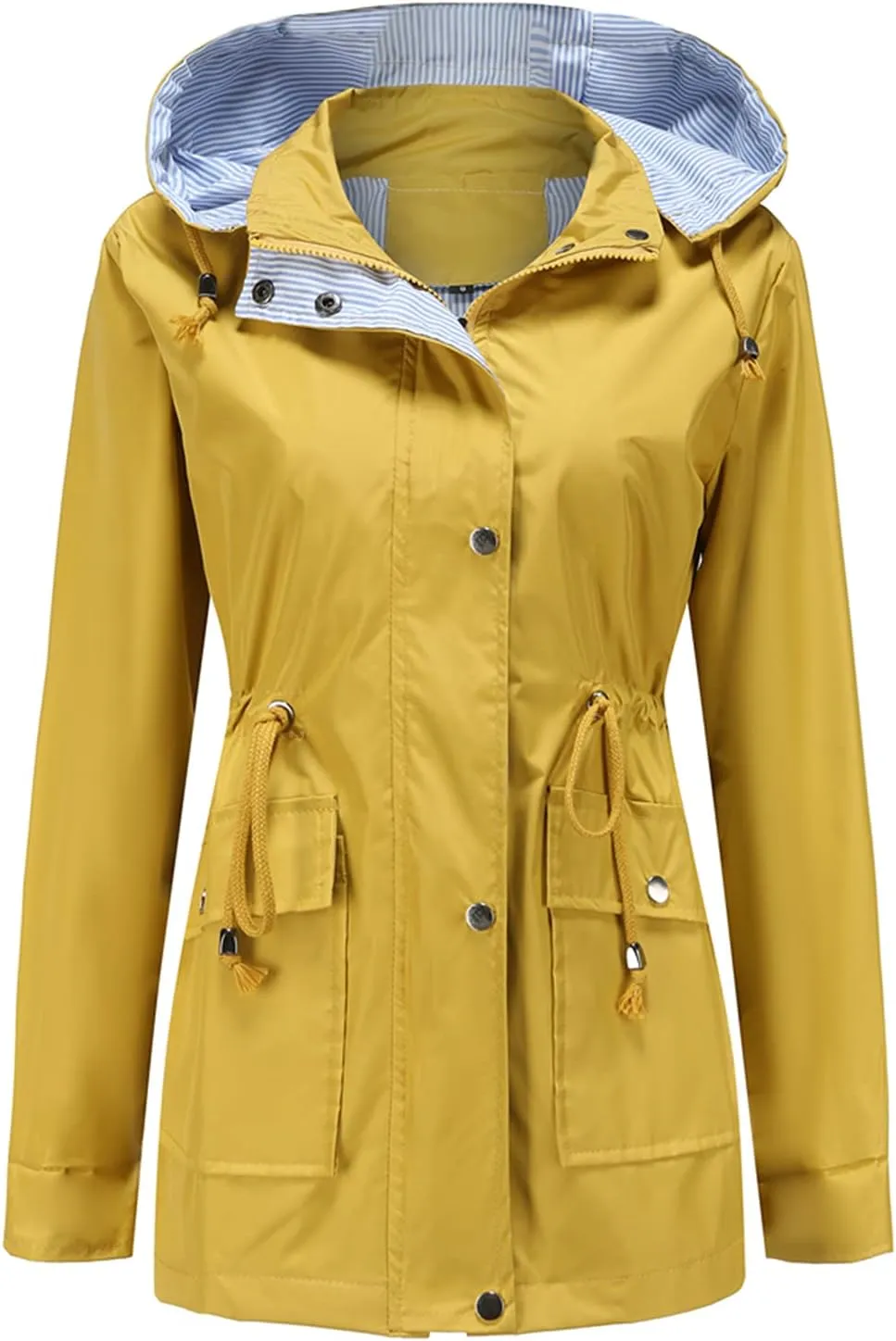 DOSLAVIDA Raincoat For Women Lightweight Waterproof Rain Jacket Hooded Windbreaker Casual Trench Coat With Pockets