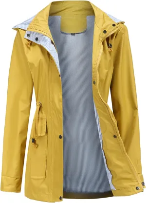 DOSLAVIDA Raincoat For Women Lightweight Waterproof Rain Jacket Hooded Windbreaker Casual Trench Coat With Pockets