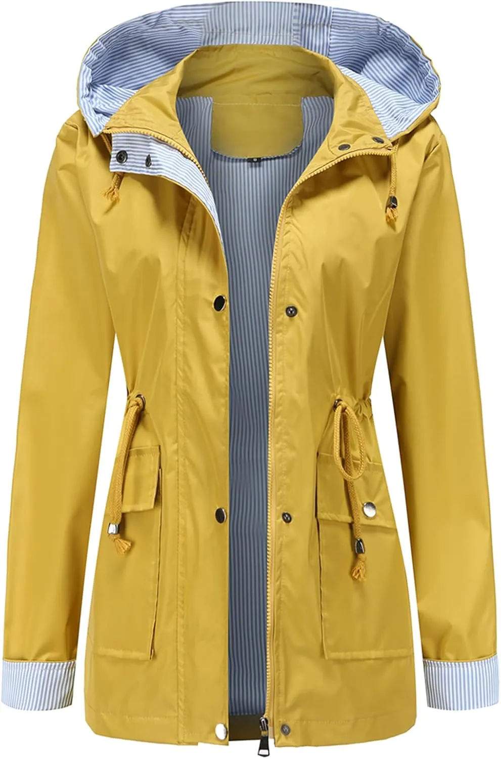 DOSLAVIDA Raincoat For Women Lightweight Waterproof Rain Jacket Hooded Windbreaker Casual Trench Coat With Pockets