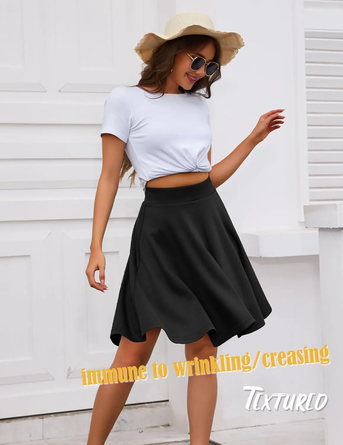 DRESSTELLS Women's Casual Skirt 2025, Stretchy High Waist Aline Mini Skater Skirts