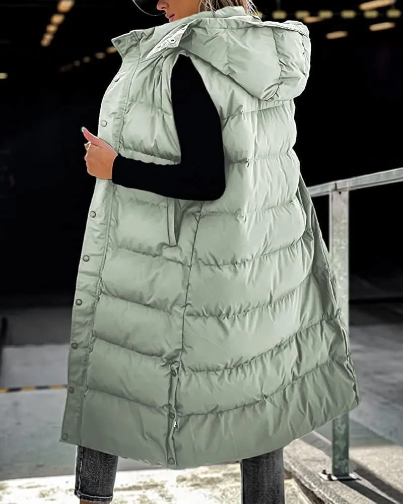 ebossy Women's Winter Warm Hooded Down Puffer Jacket Vest Zipper Cotton Padded Quilted Thicken Long Coat