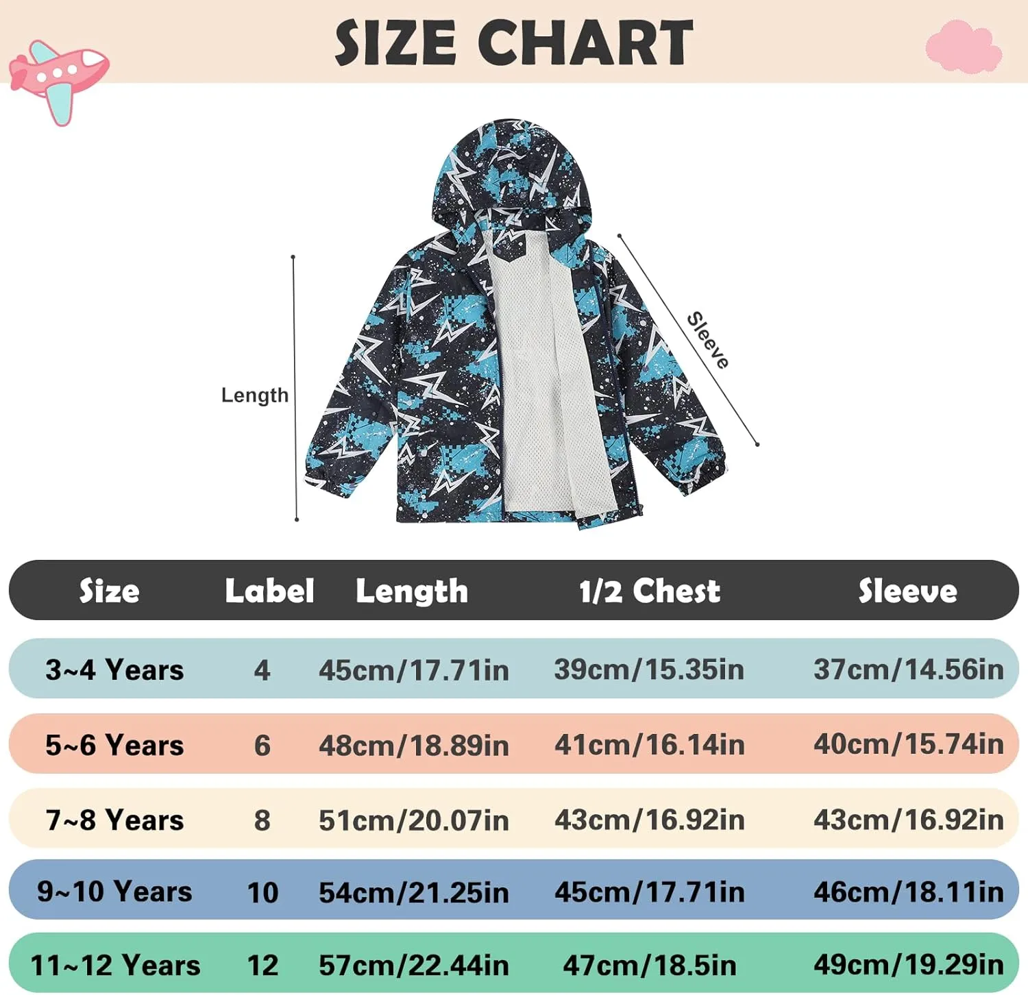 ESTAMICO Boys Windbreaker Jacket Fashion Hoodies Outwear Coat Waterproof Zipper Raincoat, 4T-12
