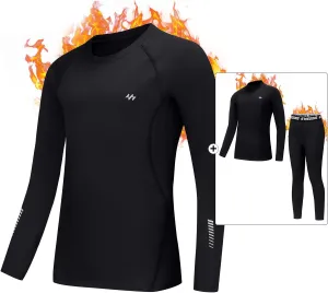 Ewedoos Thermal Underwear Set for Kids, Youth Boys Compression Thermal Shirt Long Sleeve Fleece Undershirts
