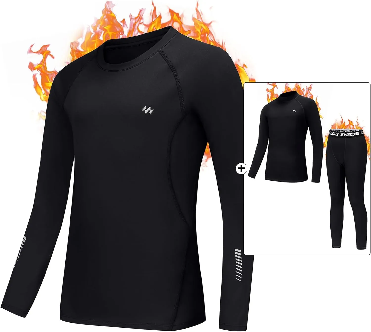 Ewedoos Thermal Underwear Set for Kids, Youth Boys Compression Thermal Shirt Long Sleeve Fleece Undershirts