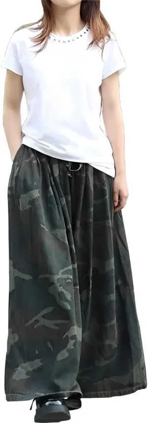 Extra Wide Leg Denim Pants for Women Long Jeans Elastic Waist with Pockets Plus Size Loose Casual