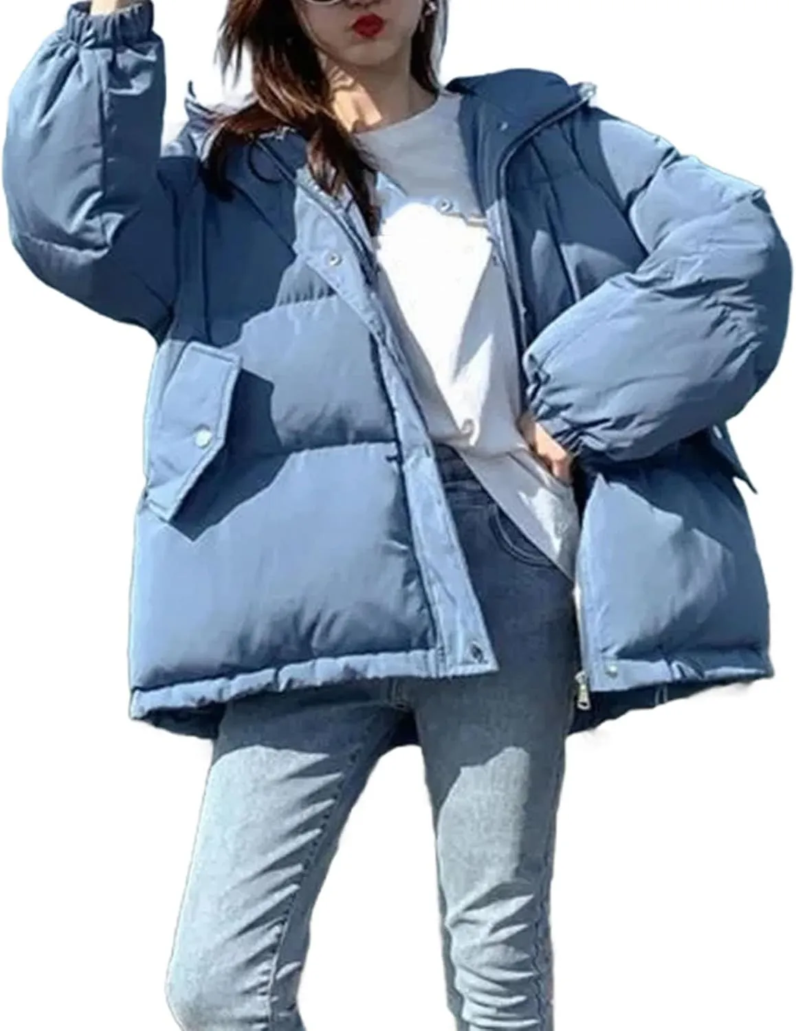 Fahsion Hooded Oversize Jacket Women Overcoat Winter Thick Down Cotton Padded Coat Female Casual Loose Short Parkas