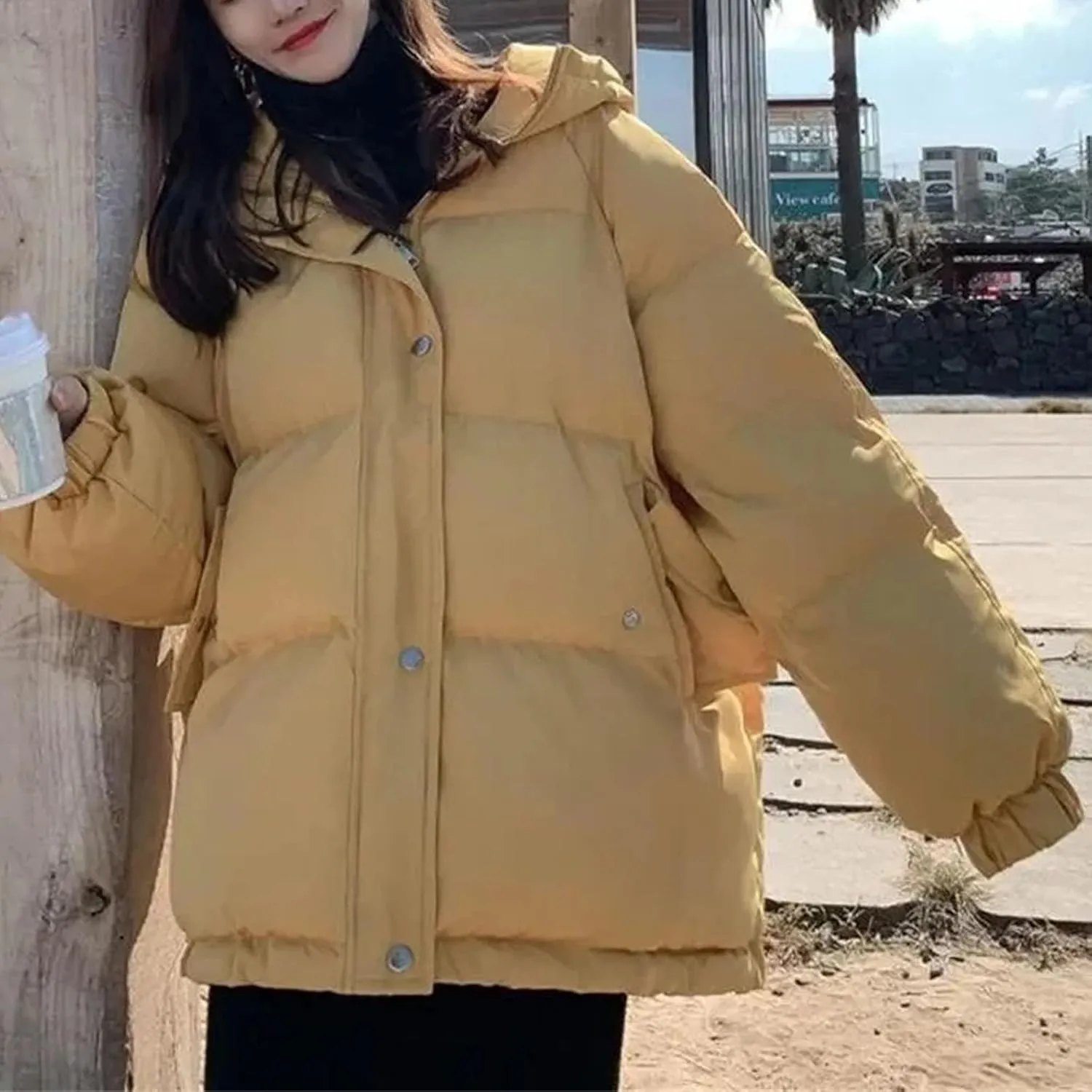 Fahsion Hooded Oversize Jacket Women Overcoat Winter Thick Down Cotton Padded Coat Female Casual Loose Short Parkas