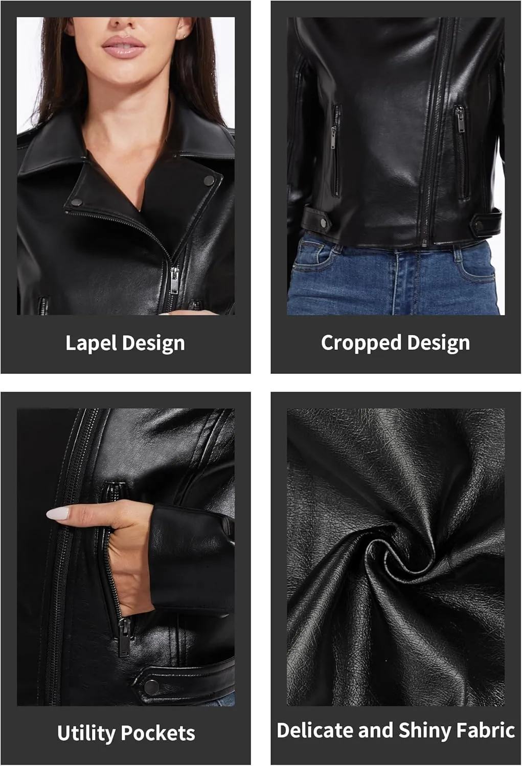 Fahsyee Faux Leather Jacket Women - Cropped Motorcycle Biker Casual Blazer S-XXL
