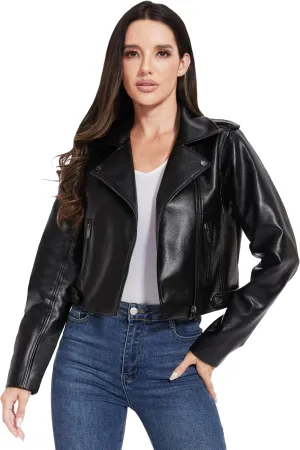Fahsyee Faux Leather Jacket Women - Cropped Motorcycle Biker Casual Blazer S-XXL