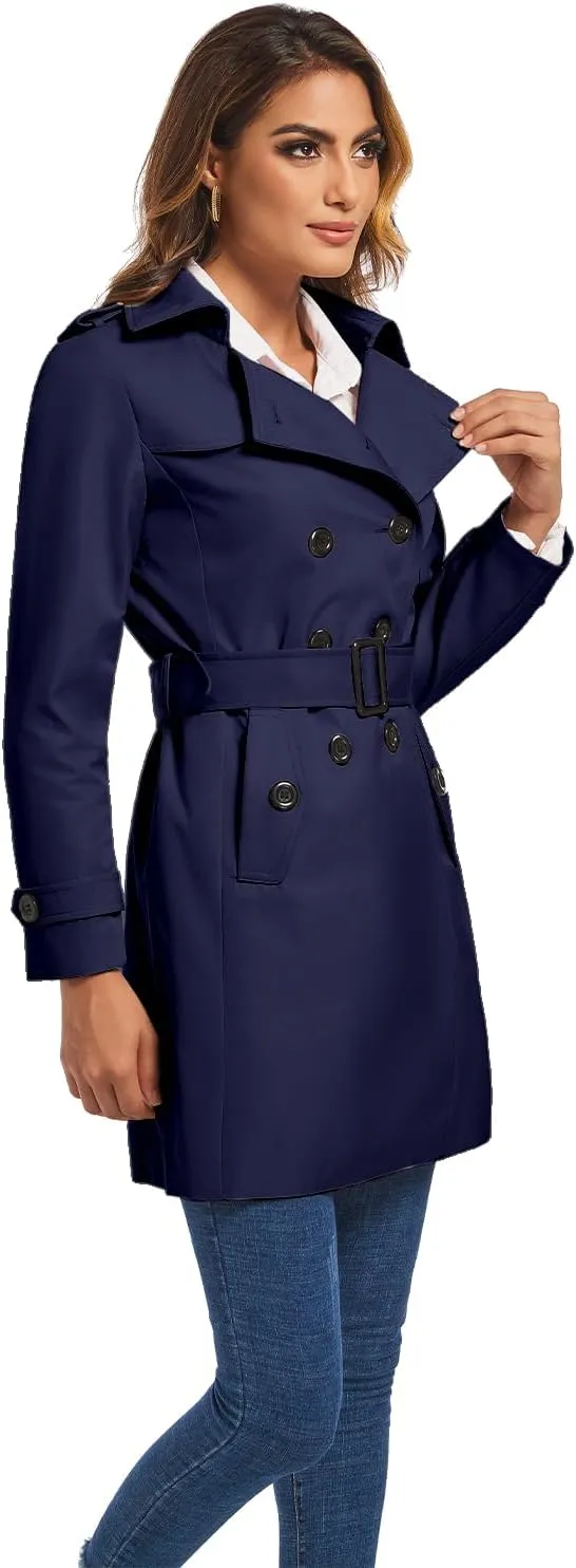 FARVALUE Women's Double Breasted Trench Coat Water Resistant Windbreaker Classic Belted Lapel Overcoat