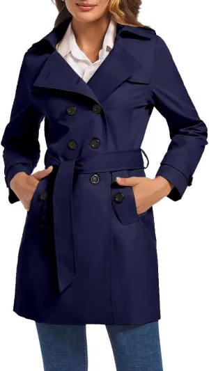 FARVALUE Women's Double Breasted Trench Coat Water Resistant Windbreaker Classic Belted Lapel Overcoat
