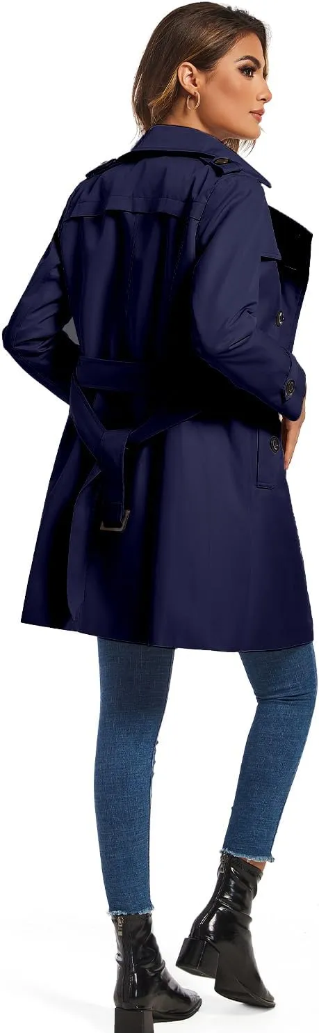 FARVALUE Women's Double Breasted Trench Coat Water Resistant Windbreaker Classic Belted Lapel Overcoat