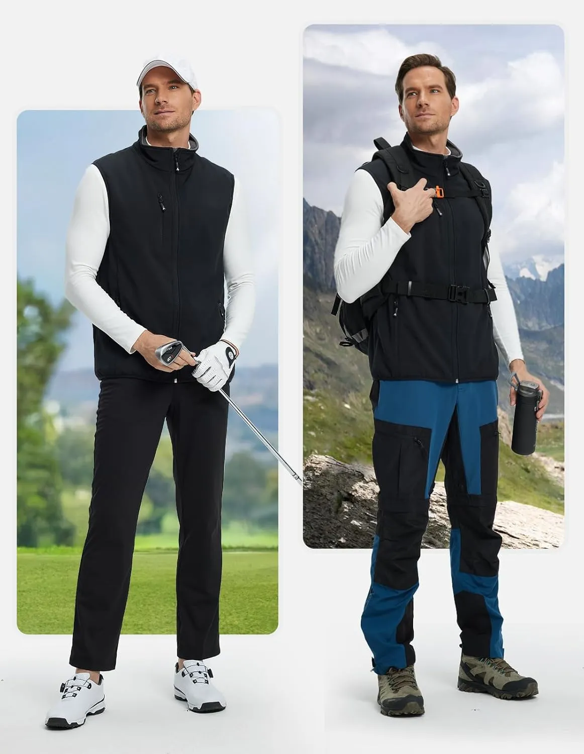 fit space Men's Lightweight Vest Softshell Sleeveless Windproof Jacket with Zipper Pcoket Cycling Travel Hiking Running Golf