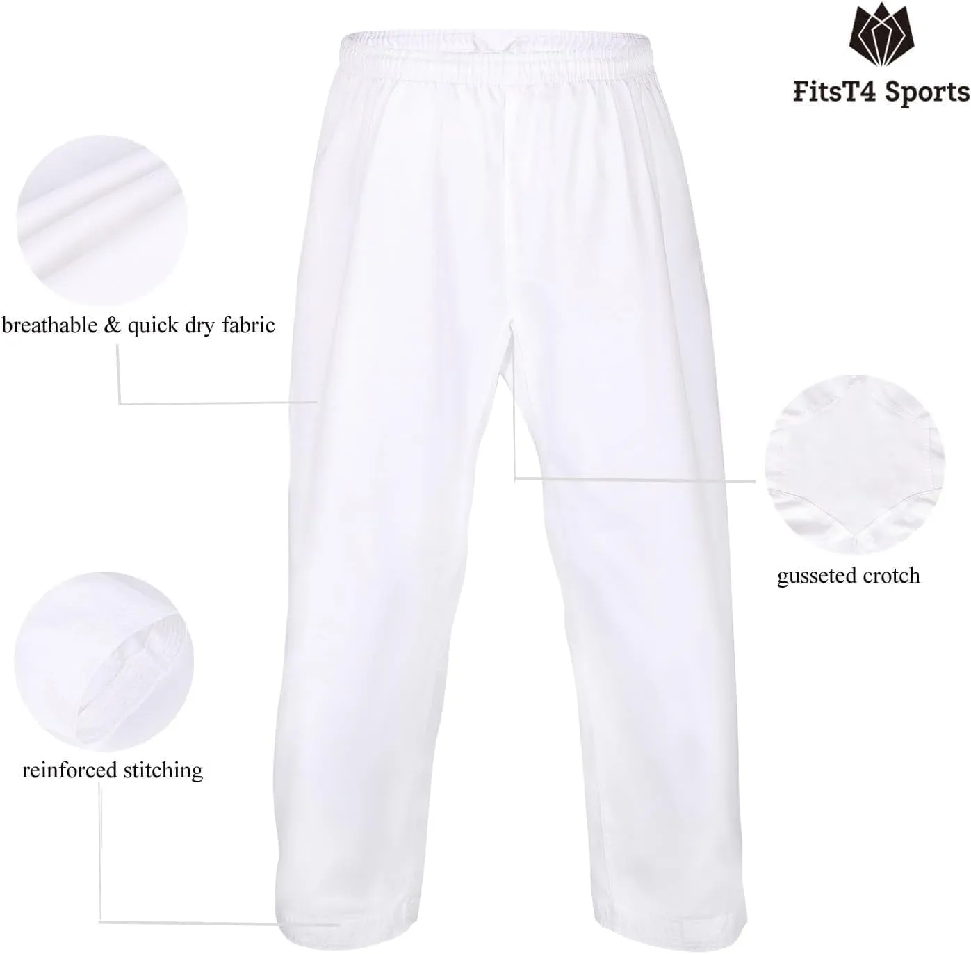 FitsT4 Sports Karate Pants 8oz Middleweight Elastic Waist Martial Arts Pants Perfect for Training or Competition, 000-5