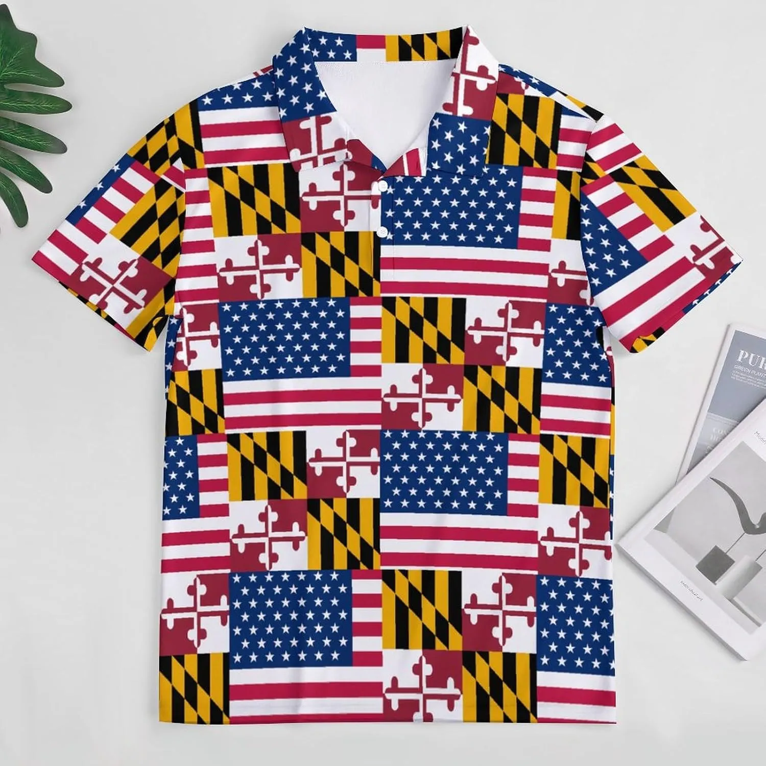 Flag of U.S.A and Maryland Slim Fit Men's Short Sleeve Polo Shirts Quick-Dry Breathable Golf T-Shirt Tops