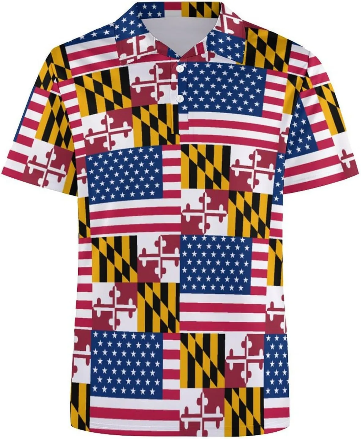 Flag of U.S.A and Maryland Slim Fit Men's Short Sleeve Polo Shirts Quick-Dry Breathable Golf T-Shirt Tops