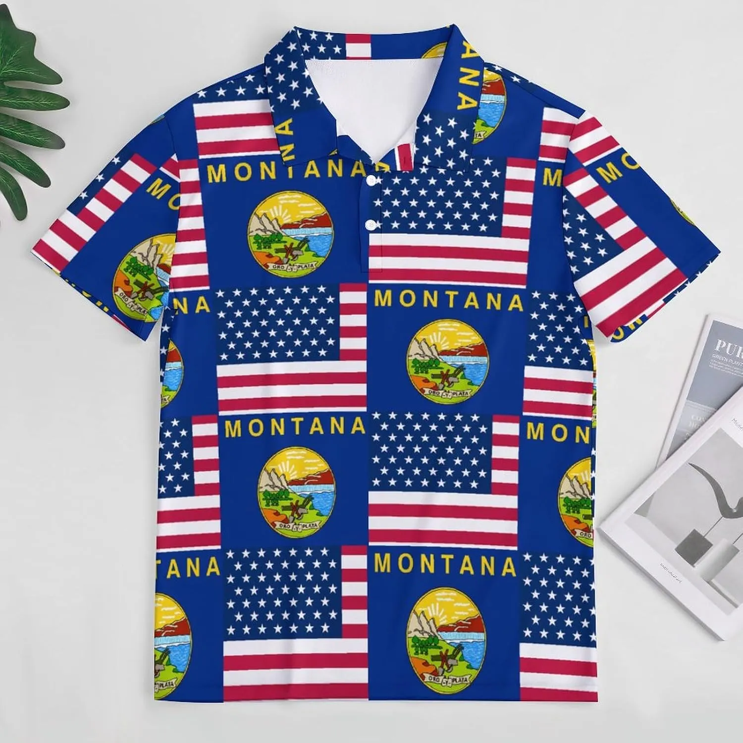 Flag of U.S.A and Montana Slim Fit Men's Short Sleeve Polo Shirts Quick-Dry Breathable Golf T-Shirt Tops