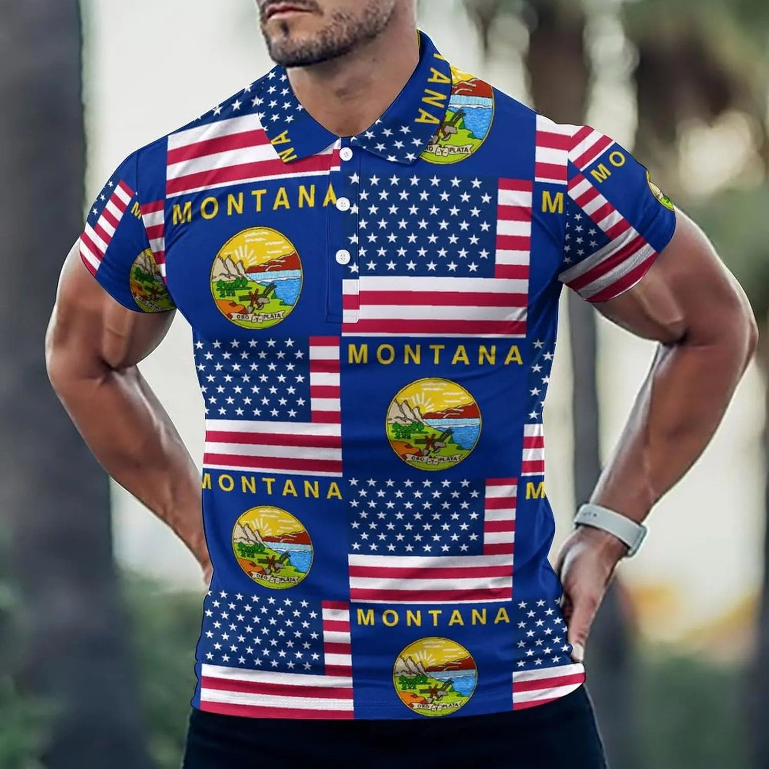 Flag of U.S.A and Montana Slim Fit Men's Short Sleeve Polo Shirts Quick-Dry Breathable Golf T-Shirt Tops