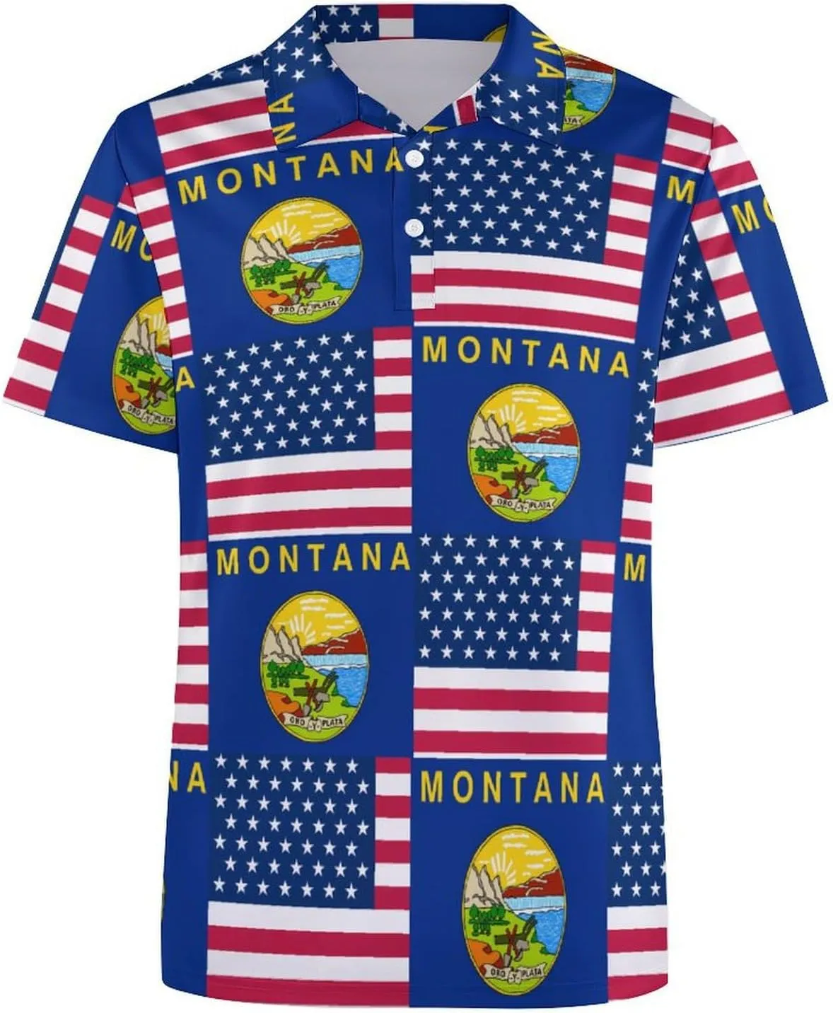Flag of U.S.A and Montana Slim Fit Men's Short Sleeve Polo Shirts Quick-Dry Breathable Golf T-Shirt Tops