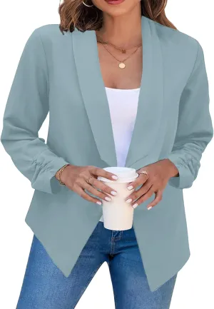 FLITAY Womens Long Sleeve Solid Color Blazer Open Front Elegant Work Jacket Fashion Casual Office Coat