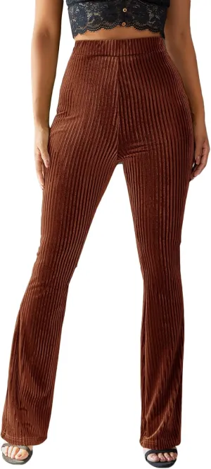 Floerns Women's Velvet Elastic Waist Flare Leg Palazzo Long Pants Trousers