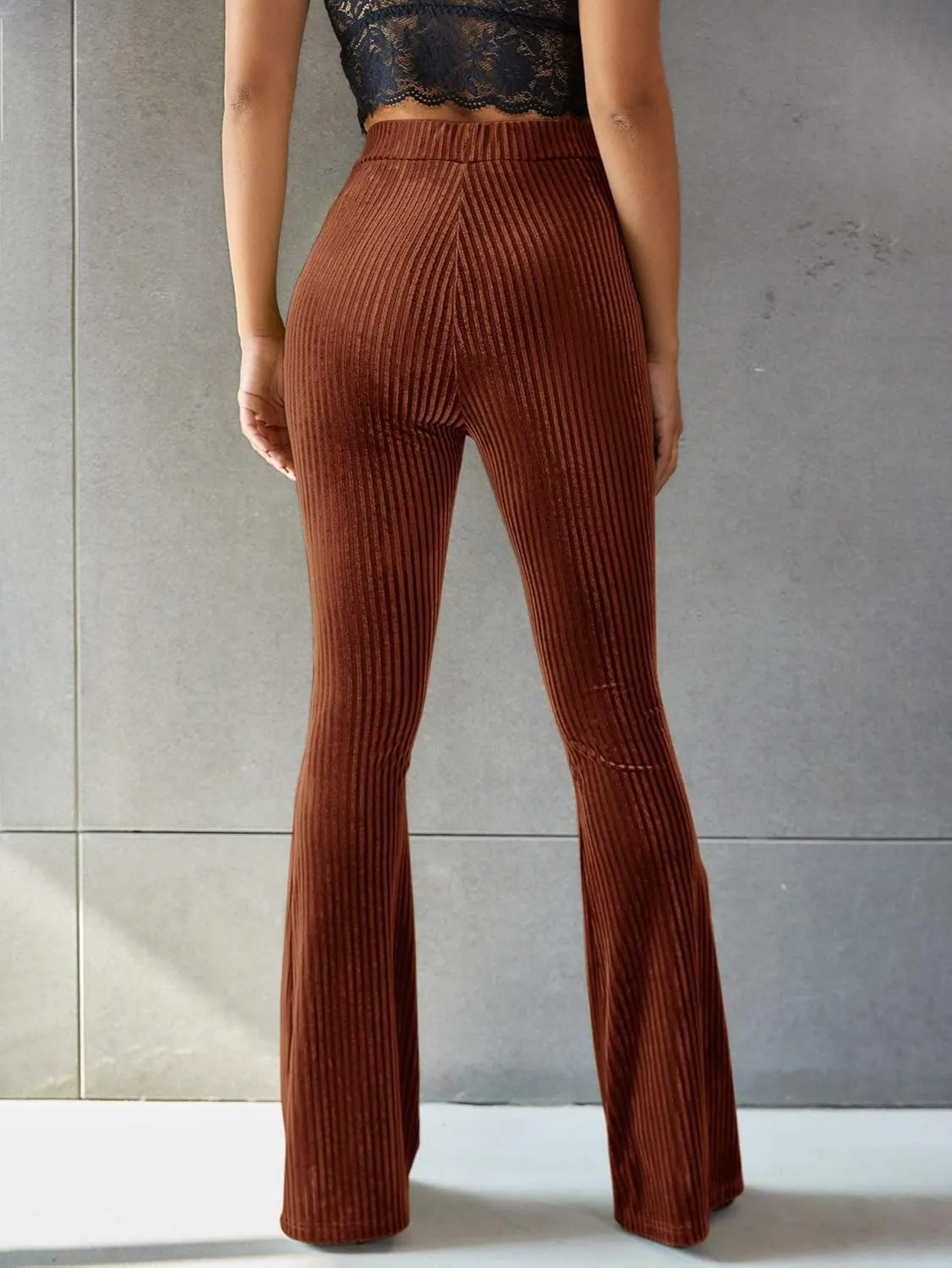 Floerns Women's Velvet Elastic Waist Flare Leg Palazzo Long Pants Trousers