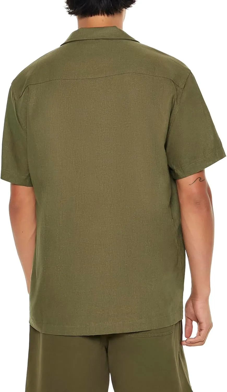 Forever 21 Men's Linen-Blend Cuban-Collar Shirt